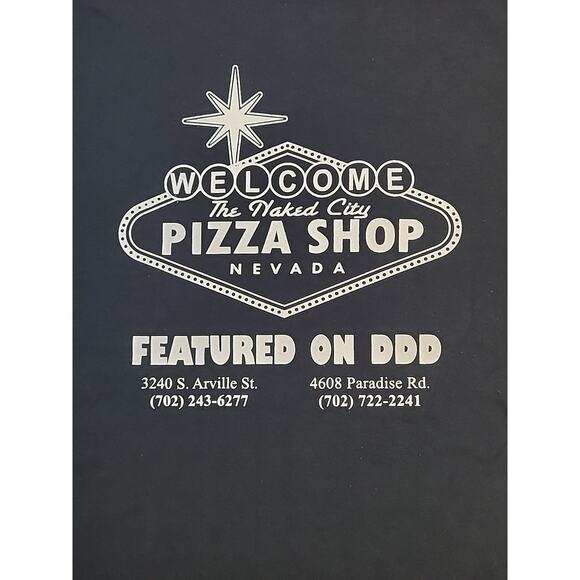 Gildan GET NAKED Funny Graphic Tee XL Black Naked City Pizza Shop Nevada - Picture 4 of 7